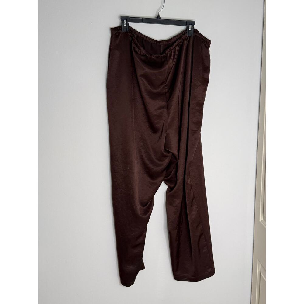 Madewell Pintuck Pull On Satin Pants Drawstring Dark Carob Brown SZ XXL EUC - Picture 3 of 9